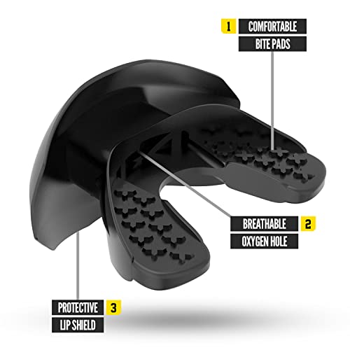 Nxtrnd One Football Mouth Guard - Black, Fits Adult & Youth, Strap Included, Maximum Comfort and Protection, Breathable