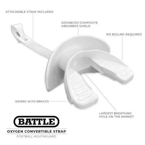 Football Mouth Guard with Strap - Battle Sports Oxygen - Maximum Breathability & Superior Airflow for Better Performance