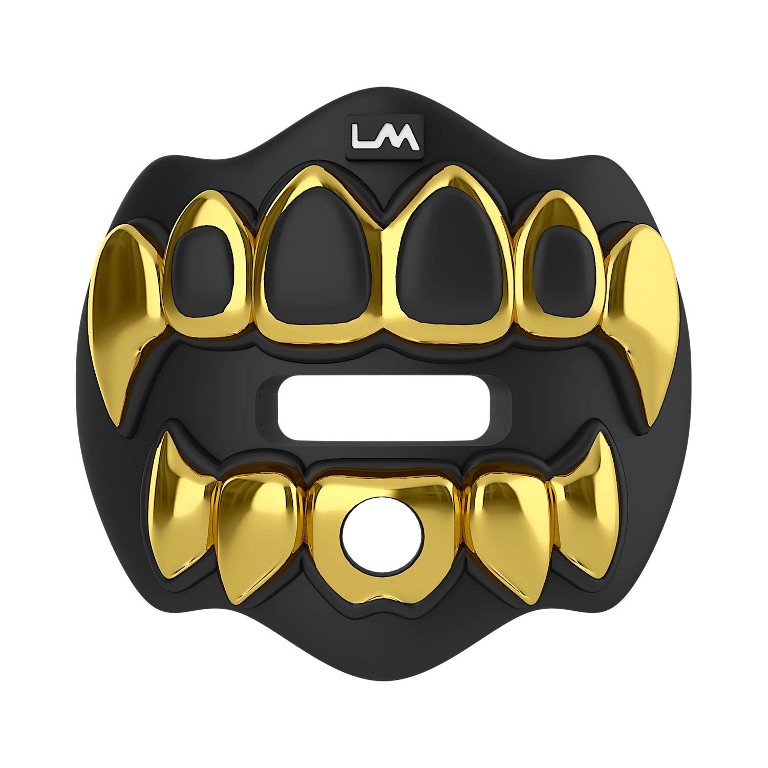 Loudmouth 3D Chrome Grillz Football Mouth Guard - Adult & Youth Football Mouthpiece, Chrome Black/Gold